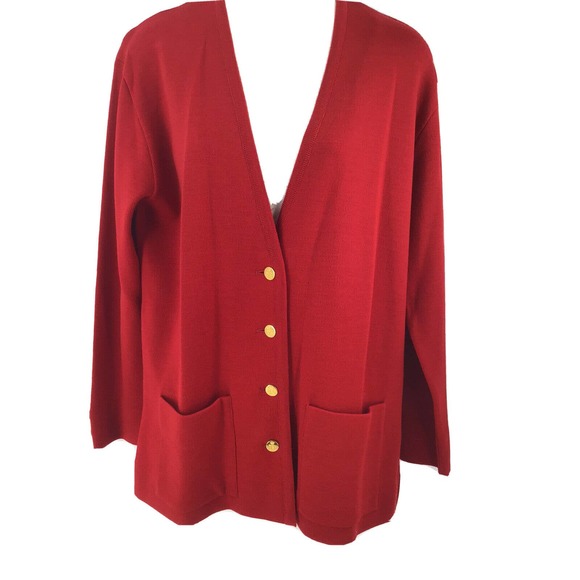 St. Croix Wool Cardigan Jacket Red Gold Buttons - Picture 2 of 12